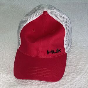Huk Fishing Red White Baseball Cap with Mesh Size L/XL